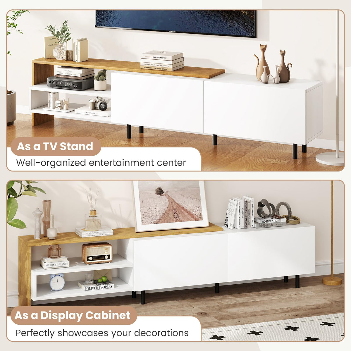 Goflame Modern TV Stand for 80 Inches TVs with Storage Shelves and Cabinets