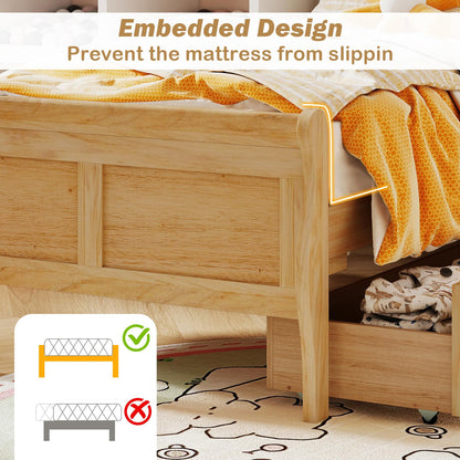 Goflame Twin/ Full/ Queen Bed with 2 Storage Drawers Wood Platform Bed with Headboard & Footboard