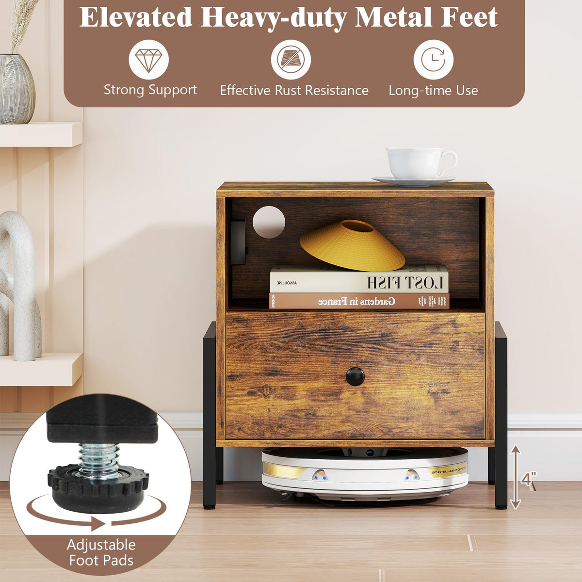 Goflame Nightstand with Charging Station