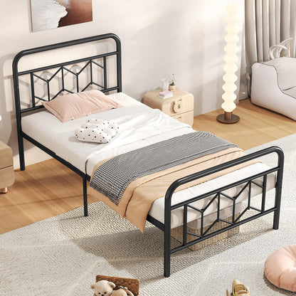 Goflame Metal Twin Bed Frames with Victorian Style Headboard & Footboard, Heavy Duty Slats Support Mattress Foundation