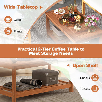 Goflame Hardwood Patio Coffee Table - 2-Tier Wooden Coffee Table