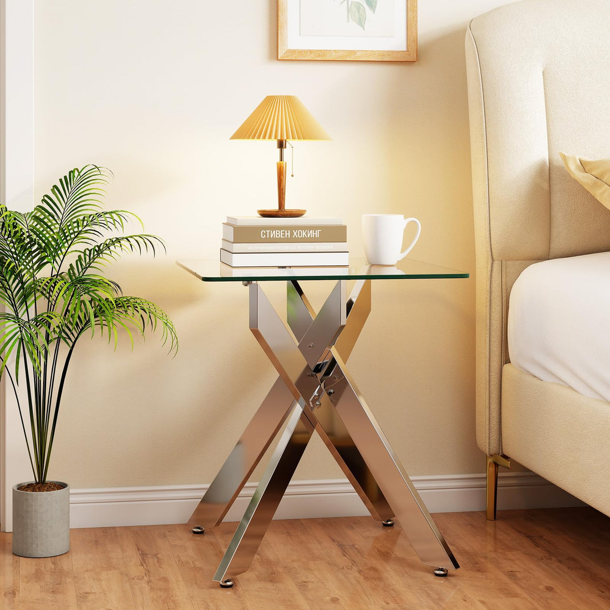 Goflame Glass Side Table Square Sofa Couch End Table