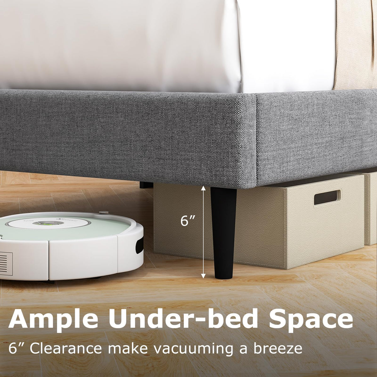 Goflame Queen/Twin Size Bed Frame, Modern Linen Upholstered Platform Bed with Wingback Headboard