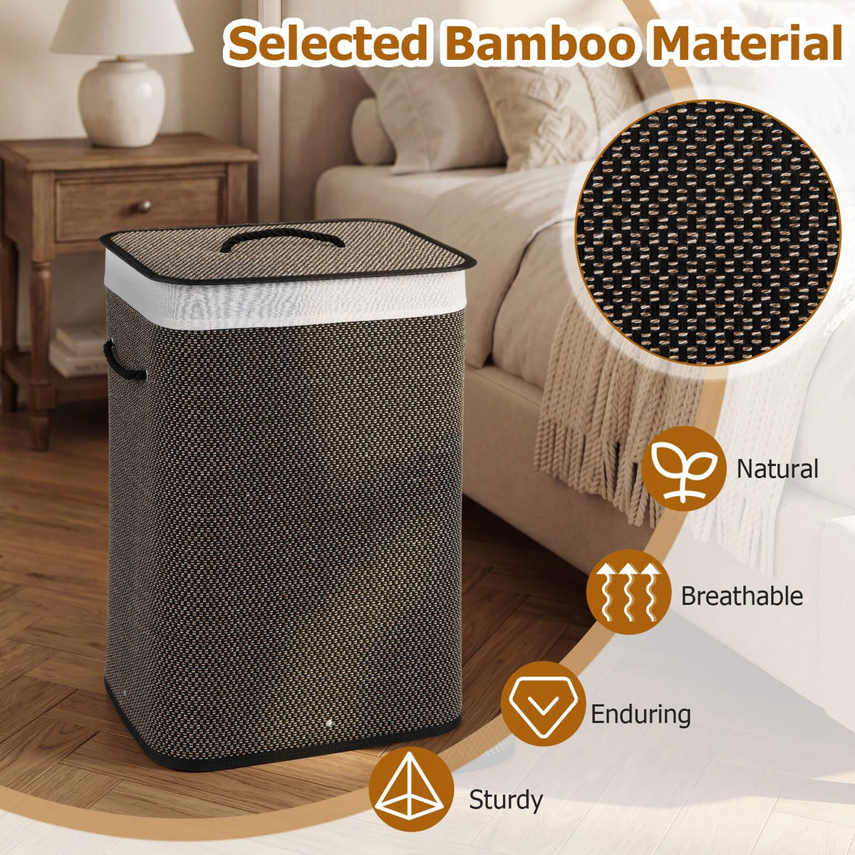 Goflame 19 Gal Rectangular Bamboo Laundry Hamper with Lid
