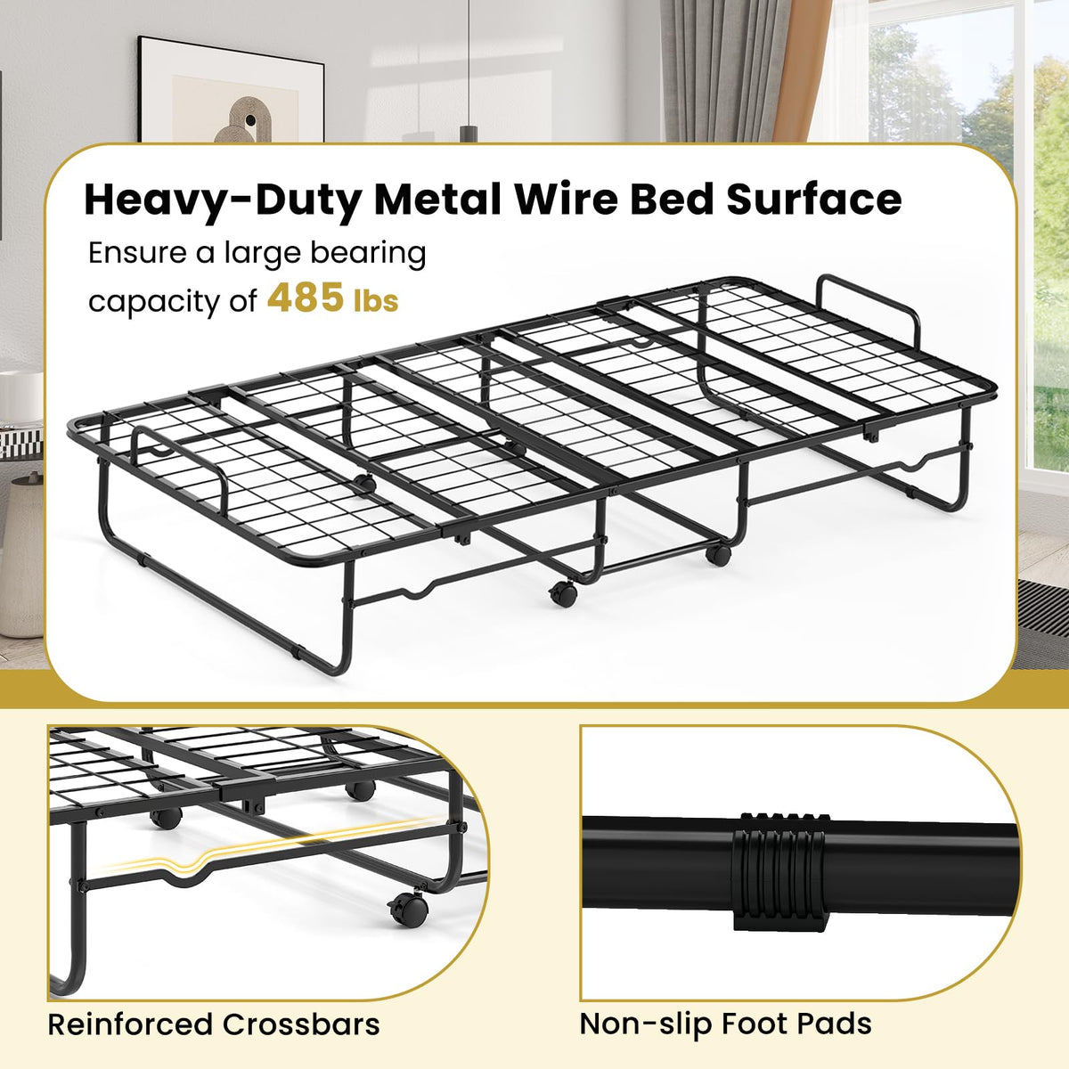 Goflame Twin Folding Bed with Mattress, Roll Away Bed Portable Guest Bed w/Sturdy Metal Frame