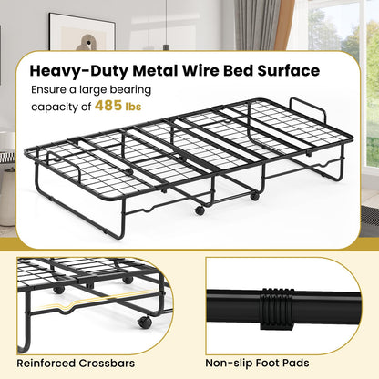 Goflame Twin Folding Bed with Mattress, Roll Away Bed Portable Guest Bed w/Sturdy Metal Frame