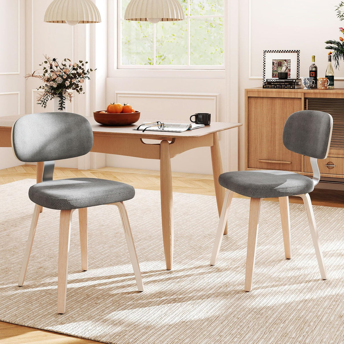 Goflame Wooden Dining Chairs Set of 2/4 Fabric Upholstered Kitchen Chairs
