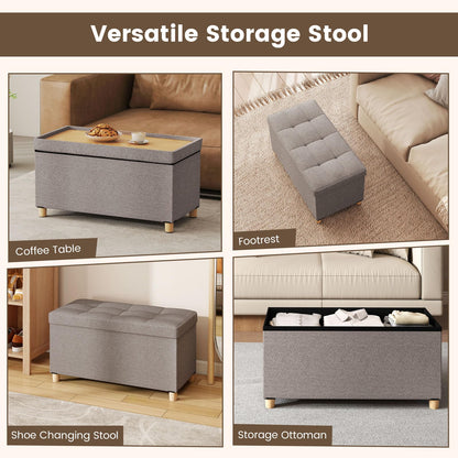 Goflame 30 Inches Storage Ottoman Bench with Tray and Rubber Wood Legs