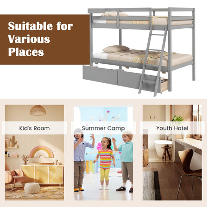 Goflame Bunk Bed Twin Over Twin with 2 Storage Drawers
