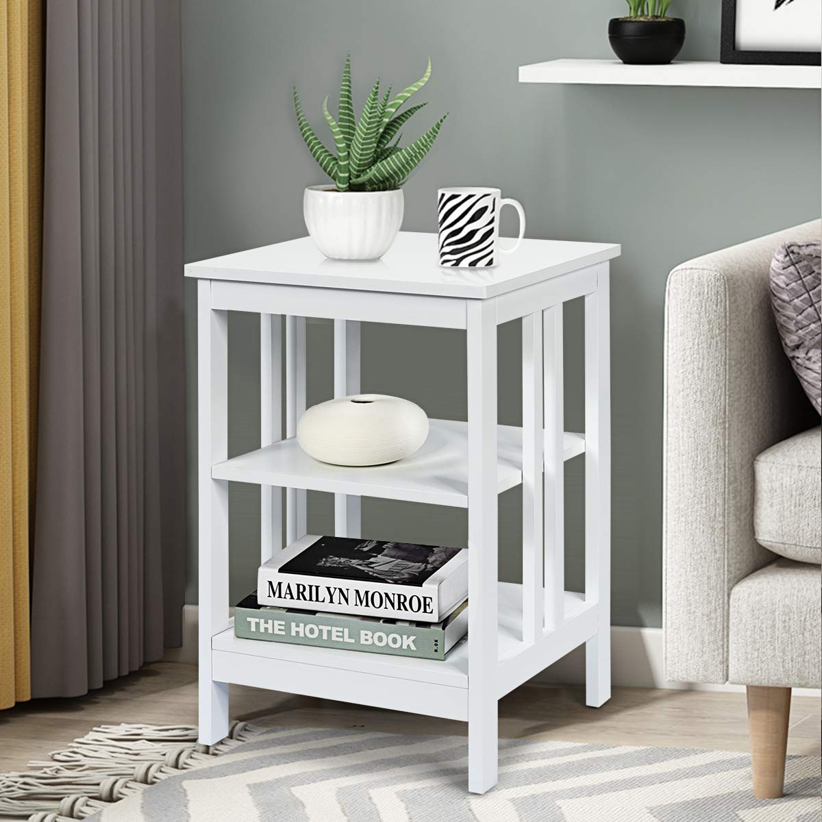 Goflame Nightstand 3-Tier Sofa Side Table W/Reinforced Bars and Stable Structure