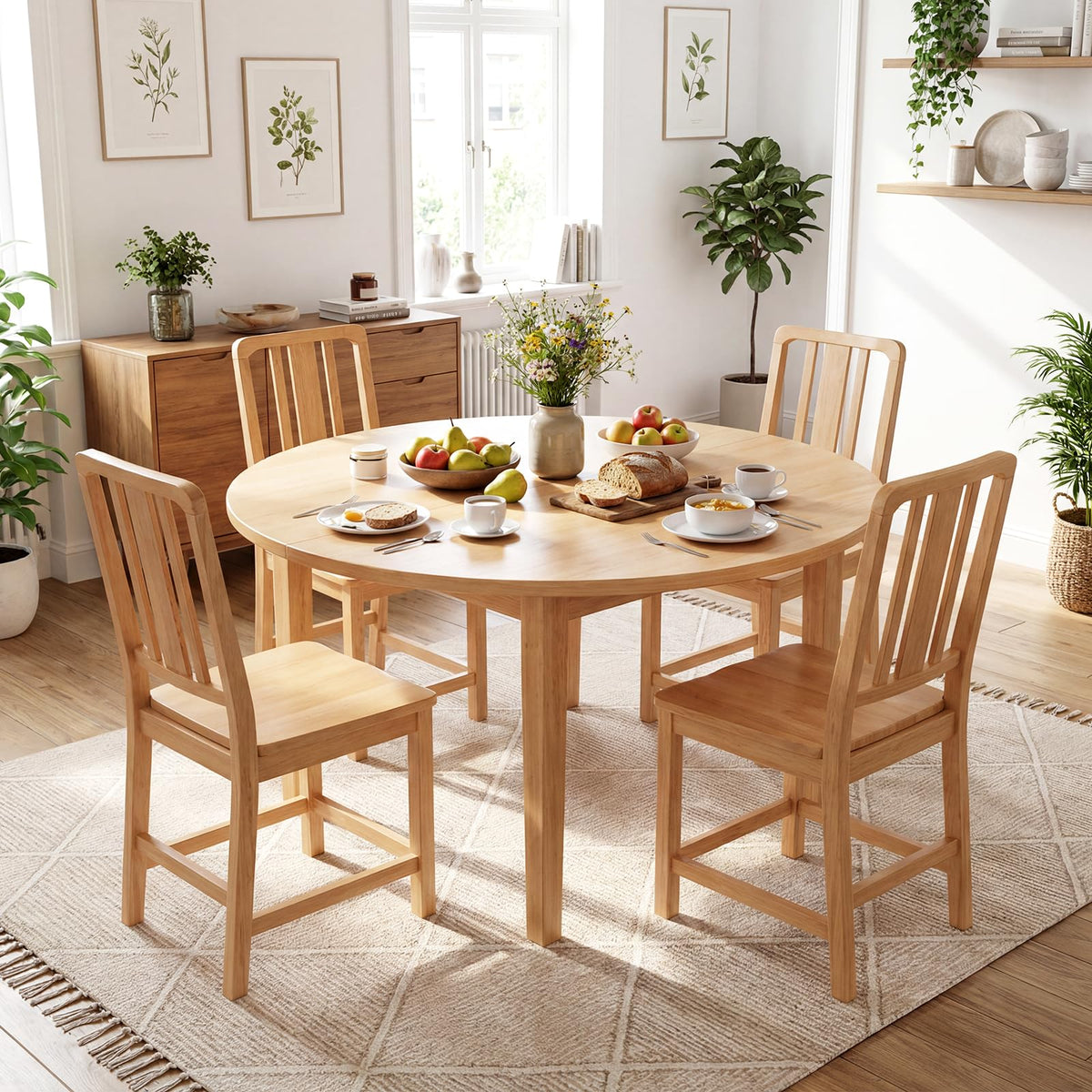 Goflame Rubber Wood Kitchen Chairs with Hollowed Backrest