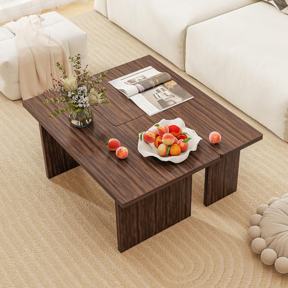 Goflame L-Shaped Coffee Table Set of 2 Modular Nesting Center Table with Grain Finish
