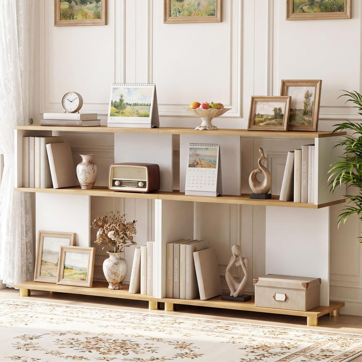 Goflame 3-Tier Geometric S Shaped Bookcase with Open Storage Shelves (1/2)