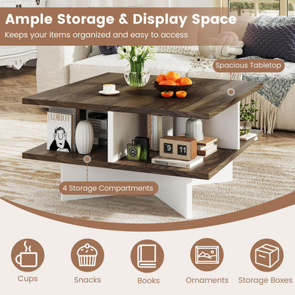 Goflame Square Coffee Table with Storage for Living Room