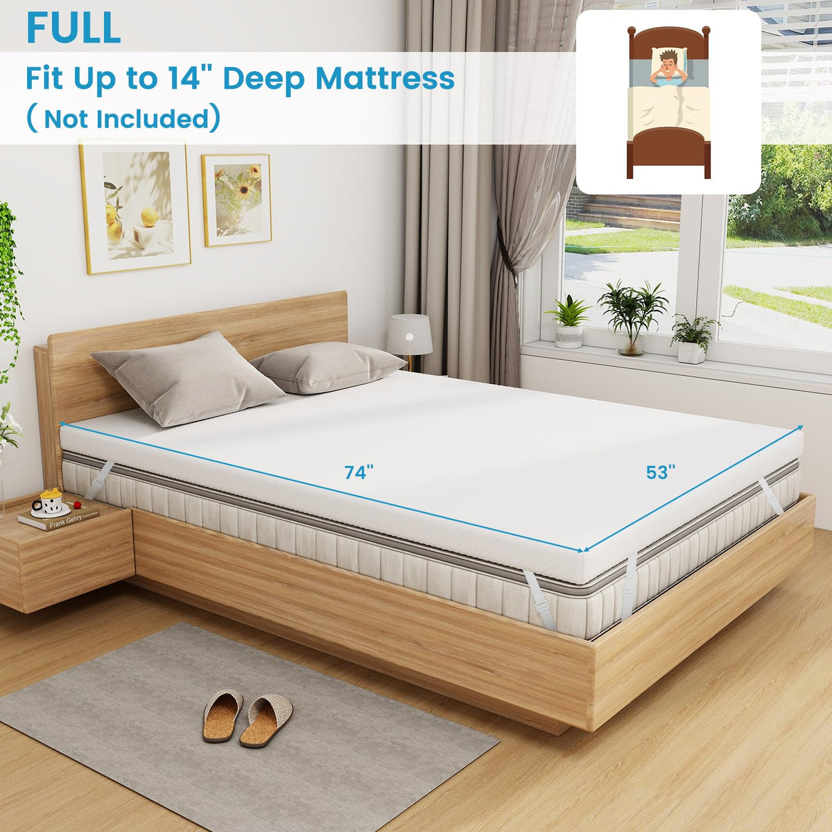 Goflame 3 Inch Twin Memory Foam Mattress Topper, Gel Infused Topper with Removable Cover