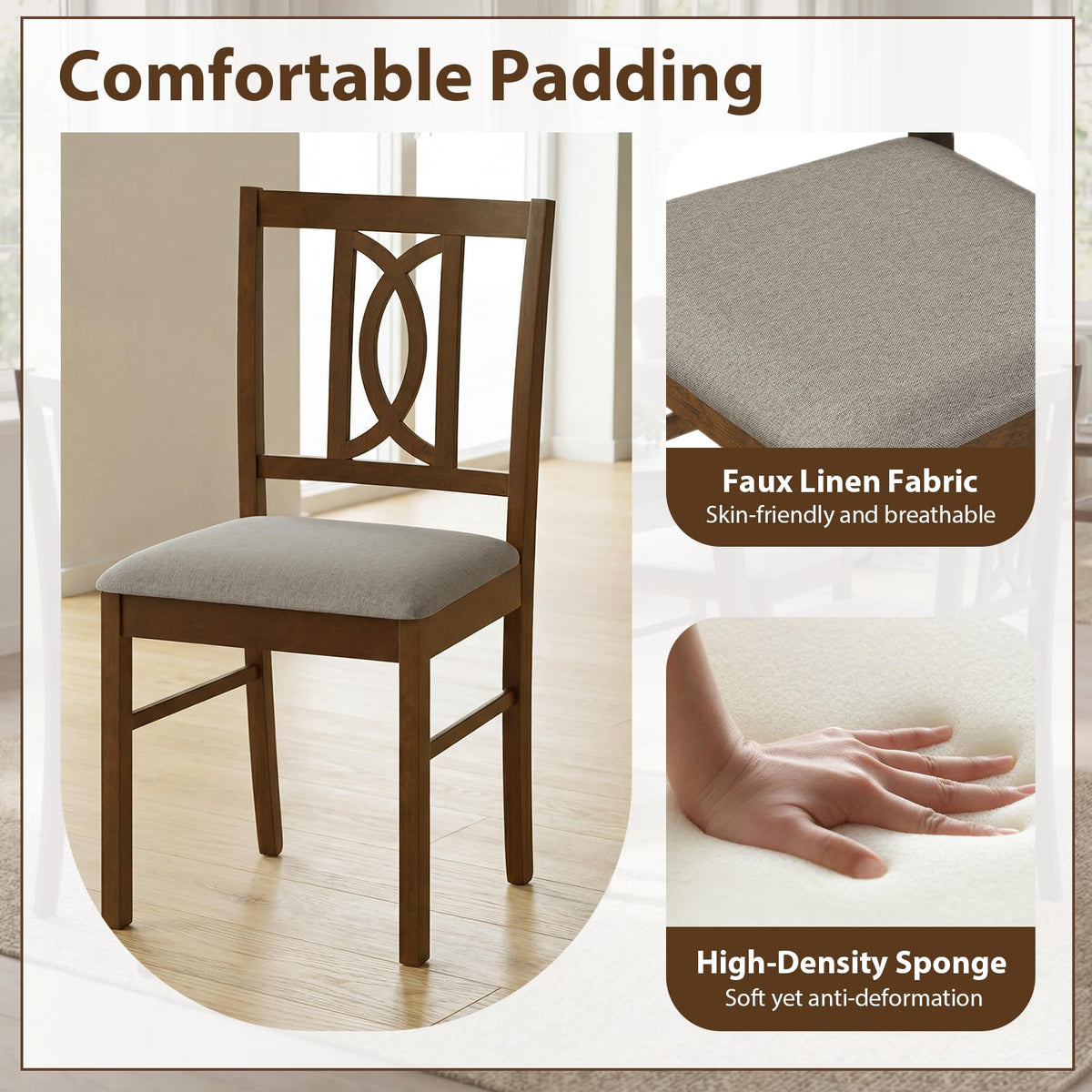 Goflame Dining Chairs Rubber Wood Dining Room Chairs (2/4)