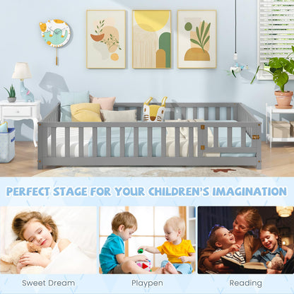 Goflame Full Size Floor Bed for Kids, Montessori Floor Bed with Wood Slats & Safety Guardrails