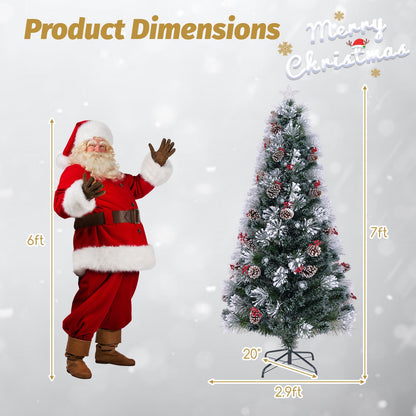 Goflame Pre-lit Fiber Optic Christmas Tree, Artificial Snowy Xmas Tree with 49 Cool White LED Lights