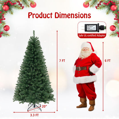 Goflame 7ft Pre-Lit Christmas Tree, Artificial Hinged Xmas Tree with 250 Warm White LED Lights