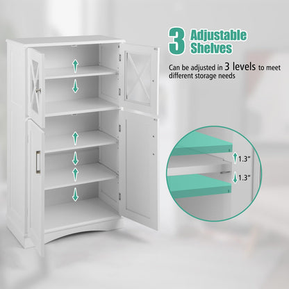 Goflame Bathroom Floor Storage Cabinet - Linen Floor Cabinet with Doors and Adjustable Shelves