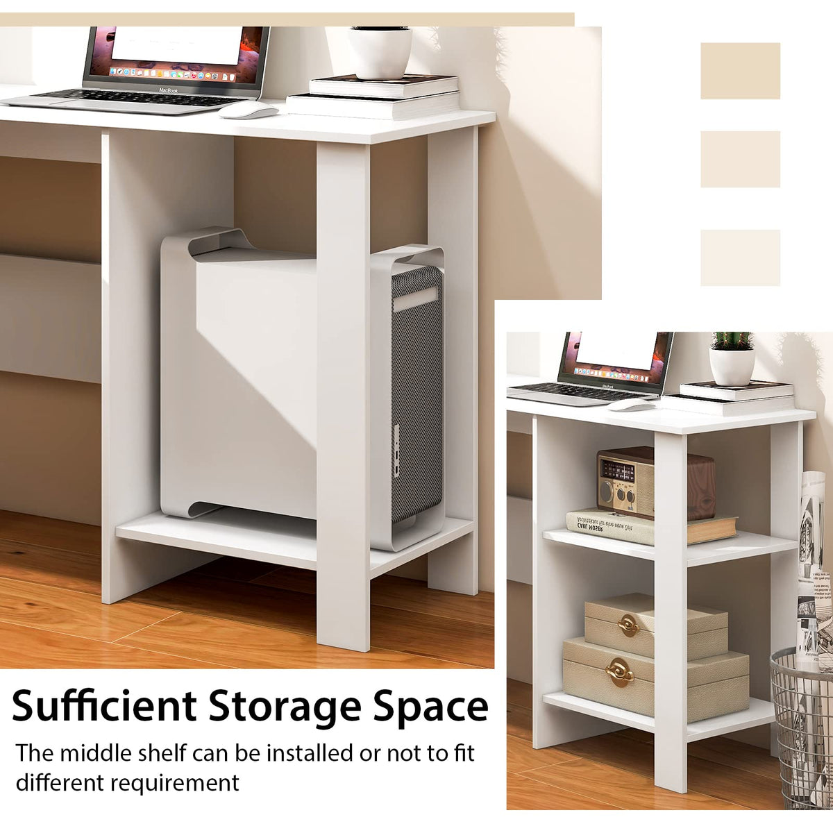 Goflame L Shaped Computer Desk, 51" Large Corner Desk with 2 Cable Holes & 2 Storage Shelves, White