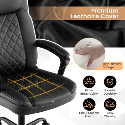 Goflame Executive Office Chair, Leather Like Desk Chair with Thick Headrest Cushion & Padded Armrests, Black
