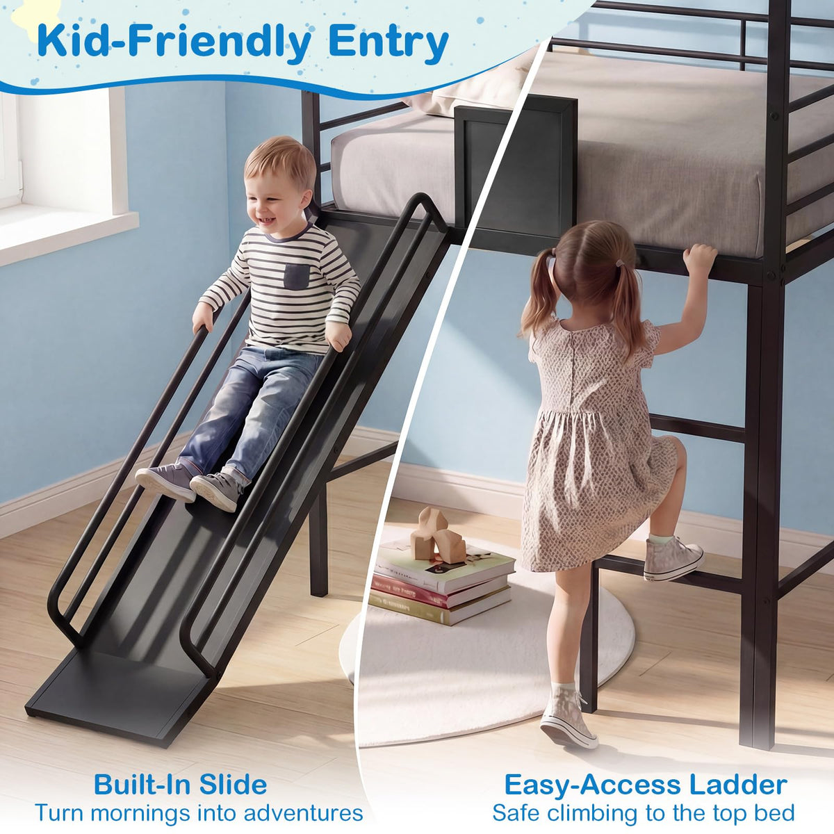 Goflame Twin Size House Loft Bed | Low Loft Bedframe w/Roof