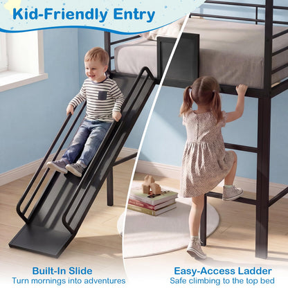 Goflame Twin Size House Loft Bed | Low Loft Bedframe w/Roof