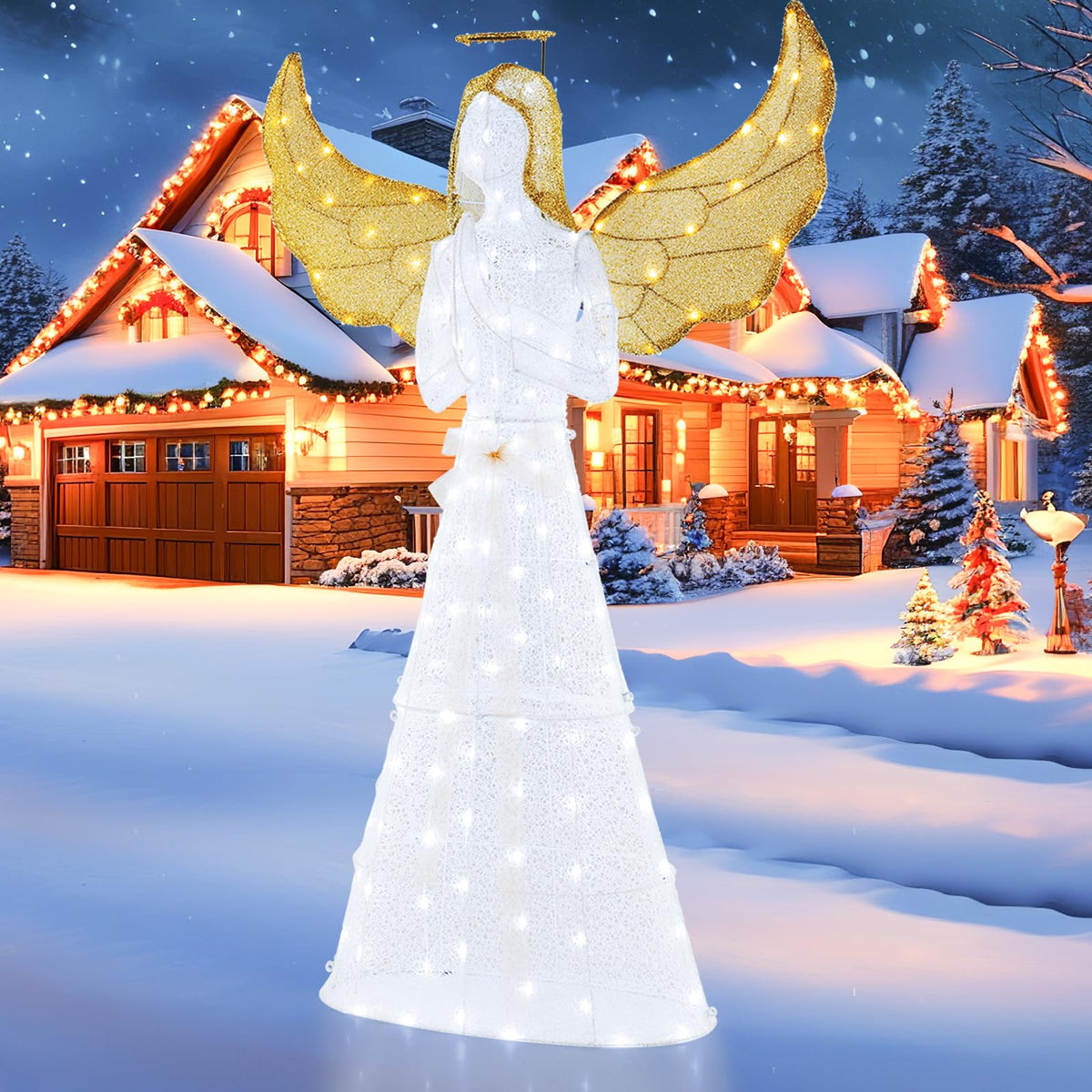 Goflame 5 FT Christmas Pre-Lit Angel, Yard Lighted-up Festive Angel w/Halo