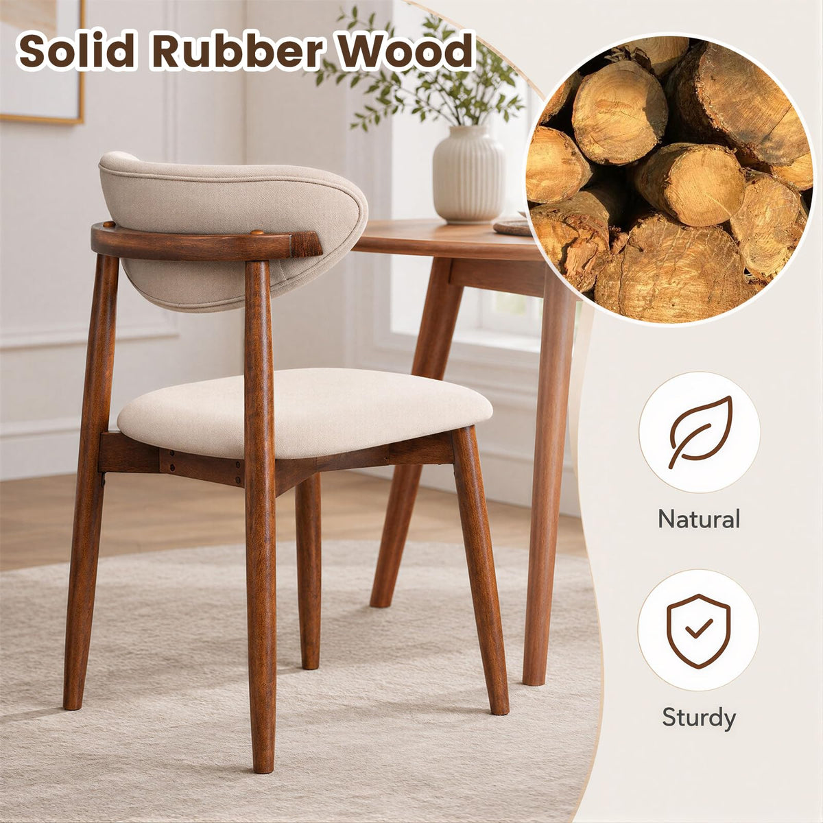 Goflame Modern Upholstered Wooden Dining Chairs with Fabric Padded Seat (2/4)