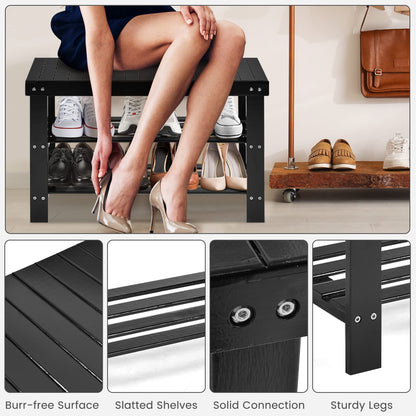 Goflame Entryway Shoe Bench, Bamboo Shoe Shelf Organizer Holds up to 6 Pairs