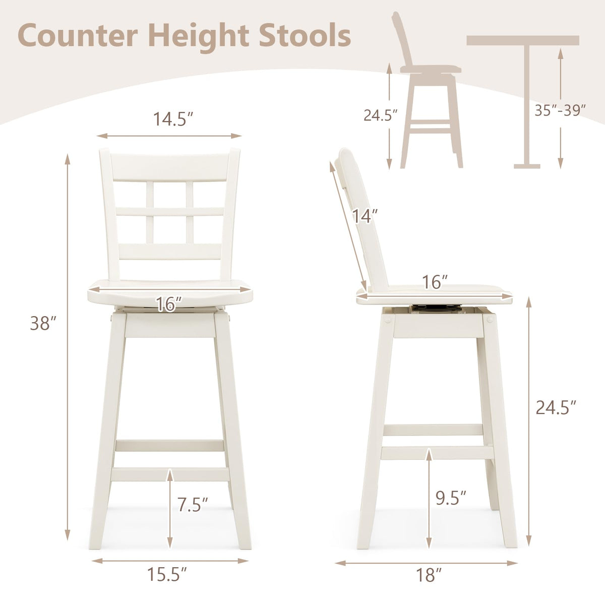 Goflame Bar Stools, Farmhouse Swivel Barstools with 6-Grid Hollow Back & Ergonomic Contoured Seat