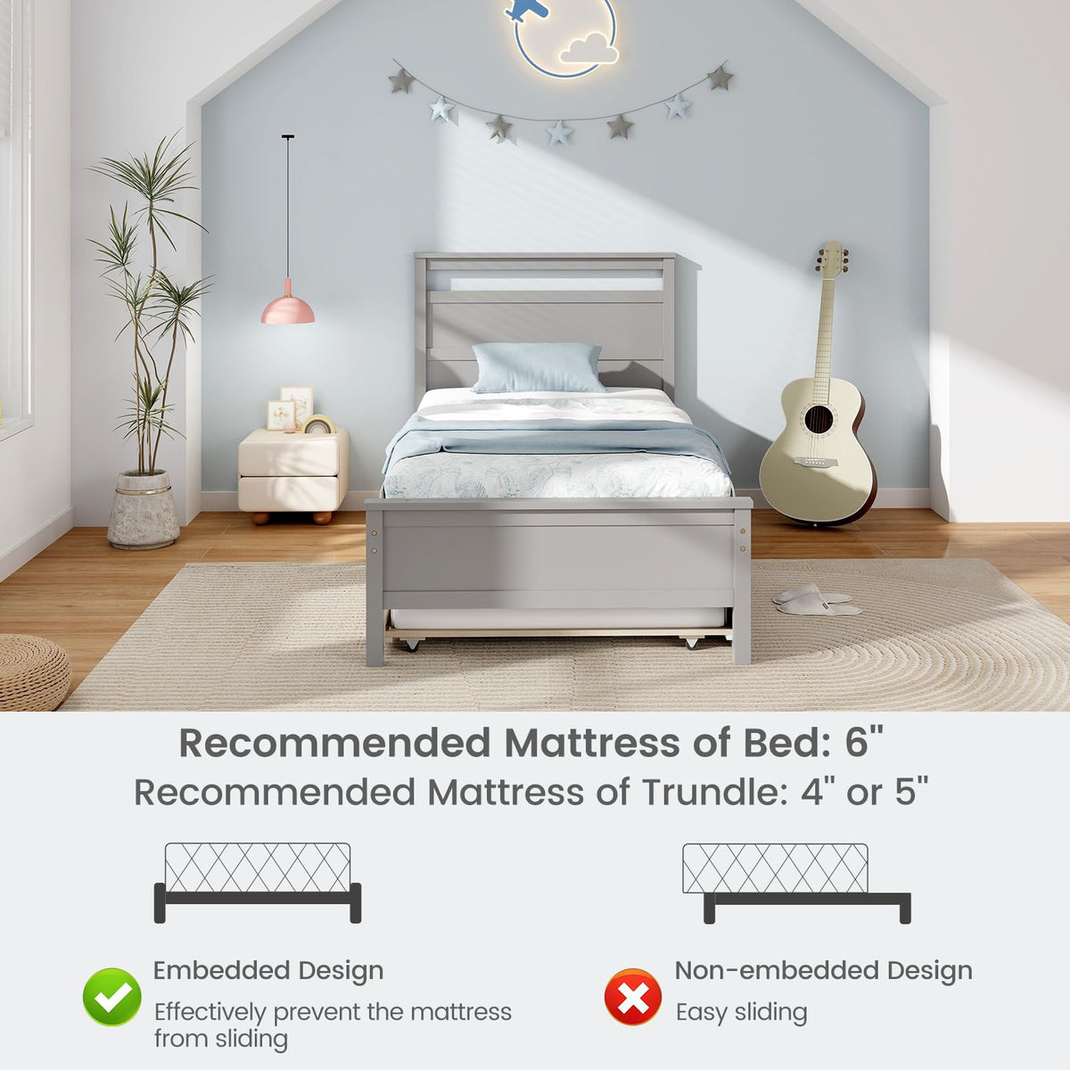 Goflame Trundle Bed Twin, Wood Day Bed Frame with Headboard & Footboard