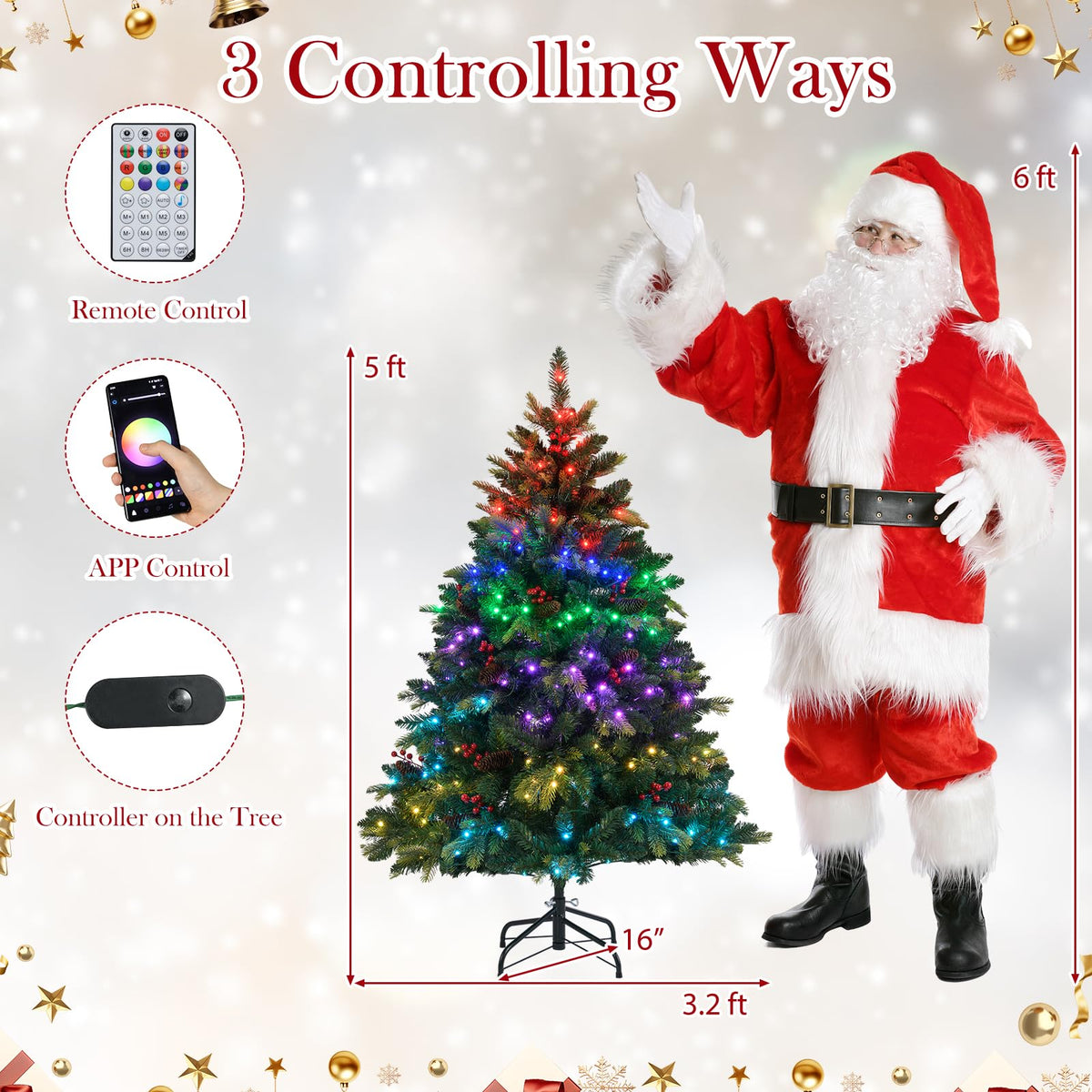 Goflame Smart Pre-Lit Artificial Christmas Tree with Remote Control APP-Controlled Multicolored RGB Lights