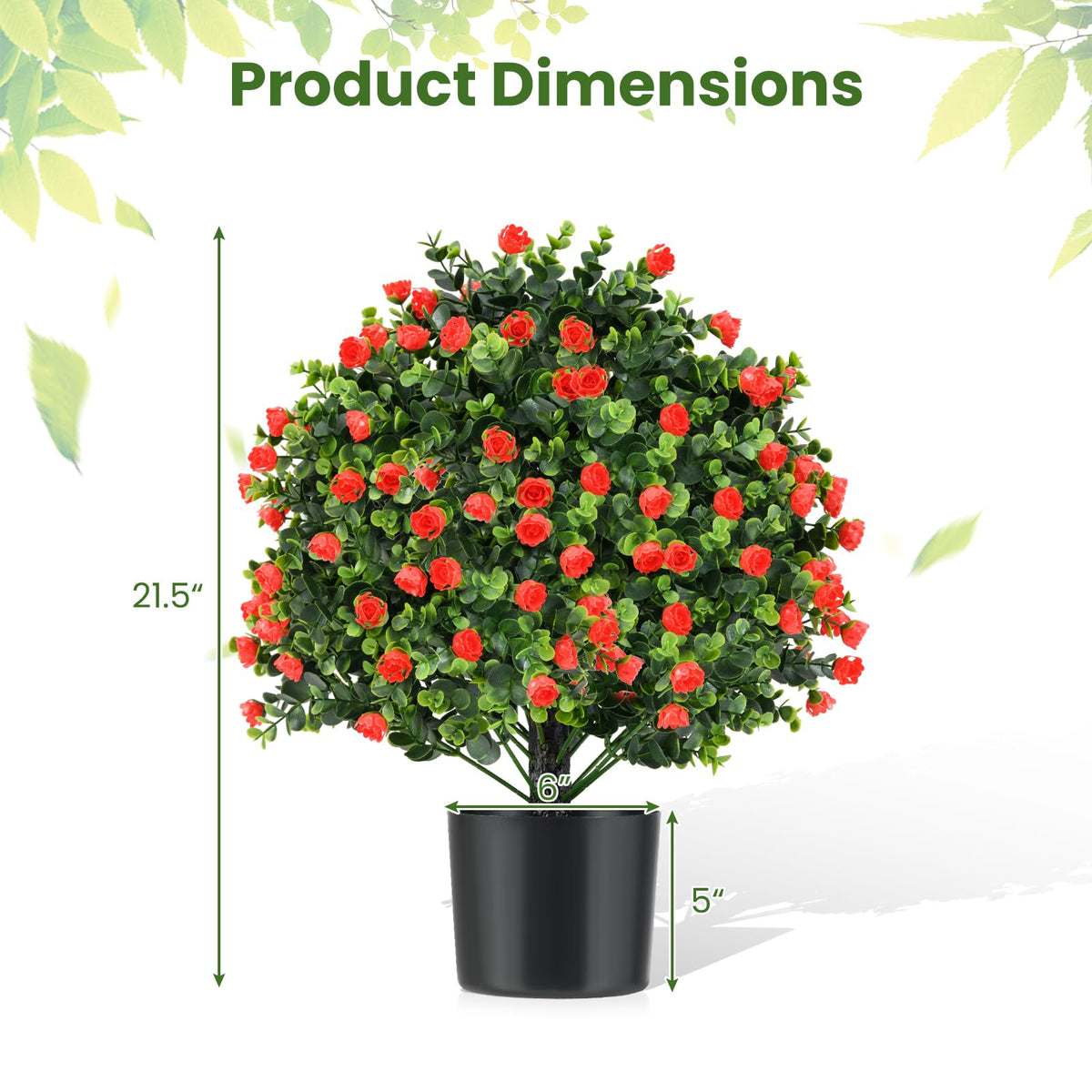 GOFLAME 21.5” Artificial Rose Topiary Ball Tree Set of 2