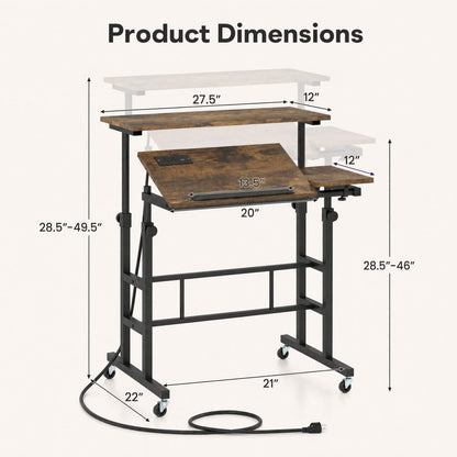 GOFLAME Small Height Adjustable Standing Desk with Wheels