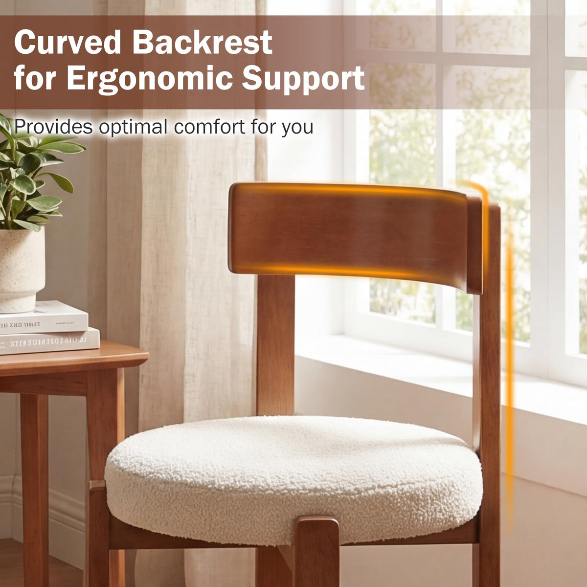 Goflame Wooden Dining Chairs Set of 2/4 Teddy Fleece Upholstered Boucle Kitchen Chair w/Curved Backrest