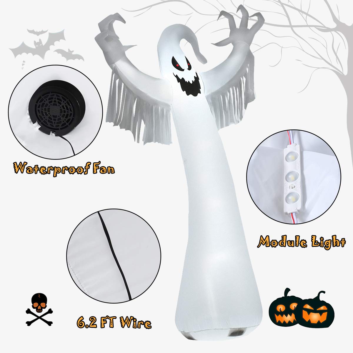 12FT Halloween Inflatable Ghost, Halloween Ghost Decoration w/ Fast Inflation & Deflation Design