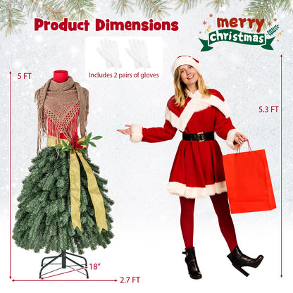 Goflame 5ft Pre-Lit Dress Form Christmas Tree with Female Mannequin Torso & Scarf