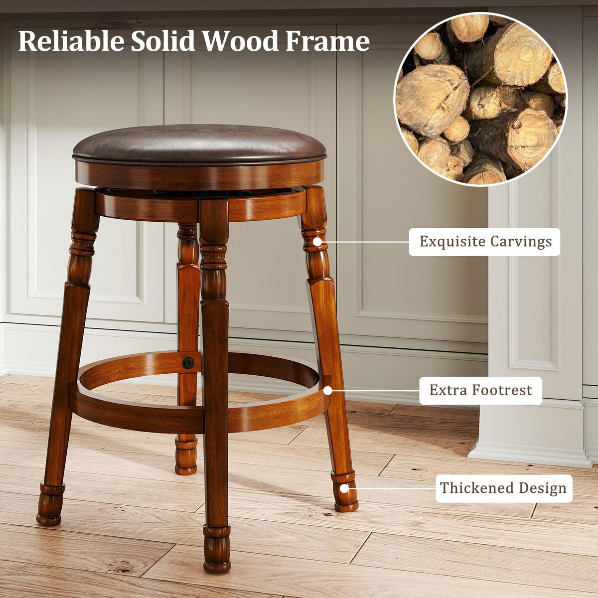 Goflame Swivel Bar Stools Set with Faux Leather Padded Seat