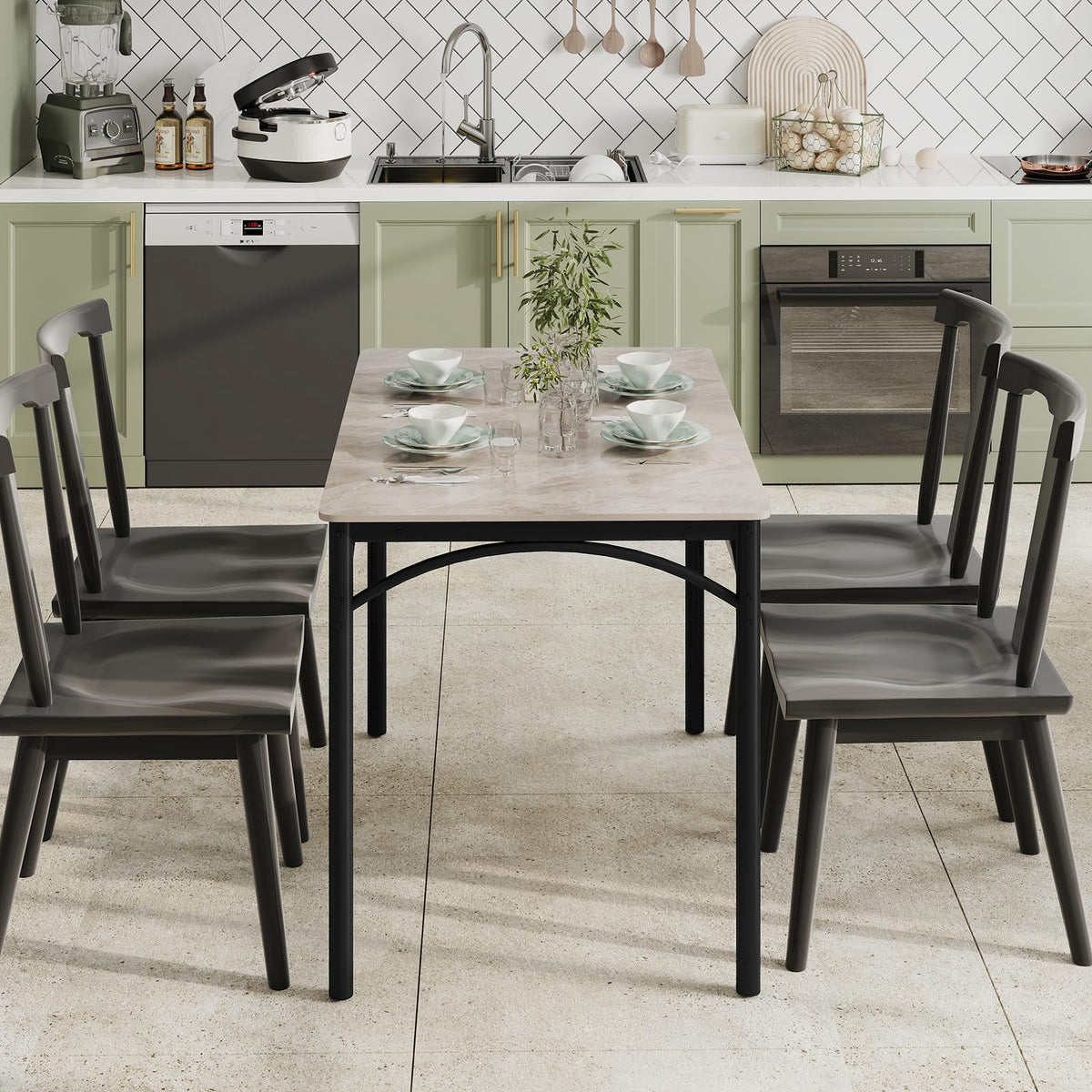 Goflame Dining Table with Large Faux Marble Tabletop