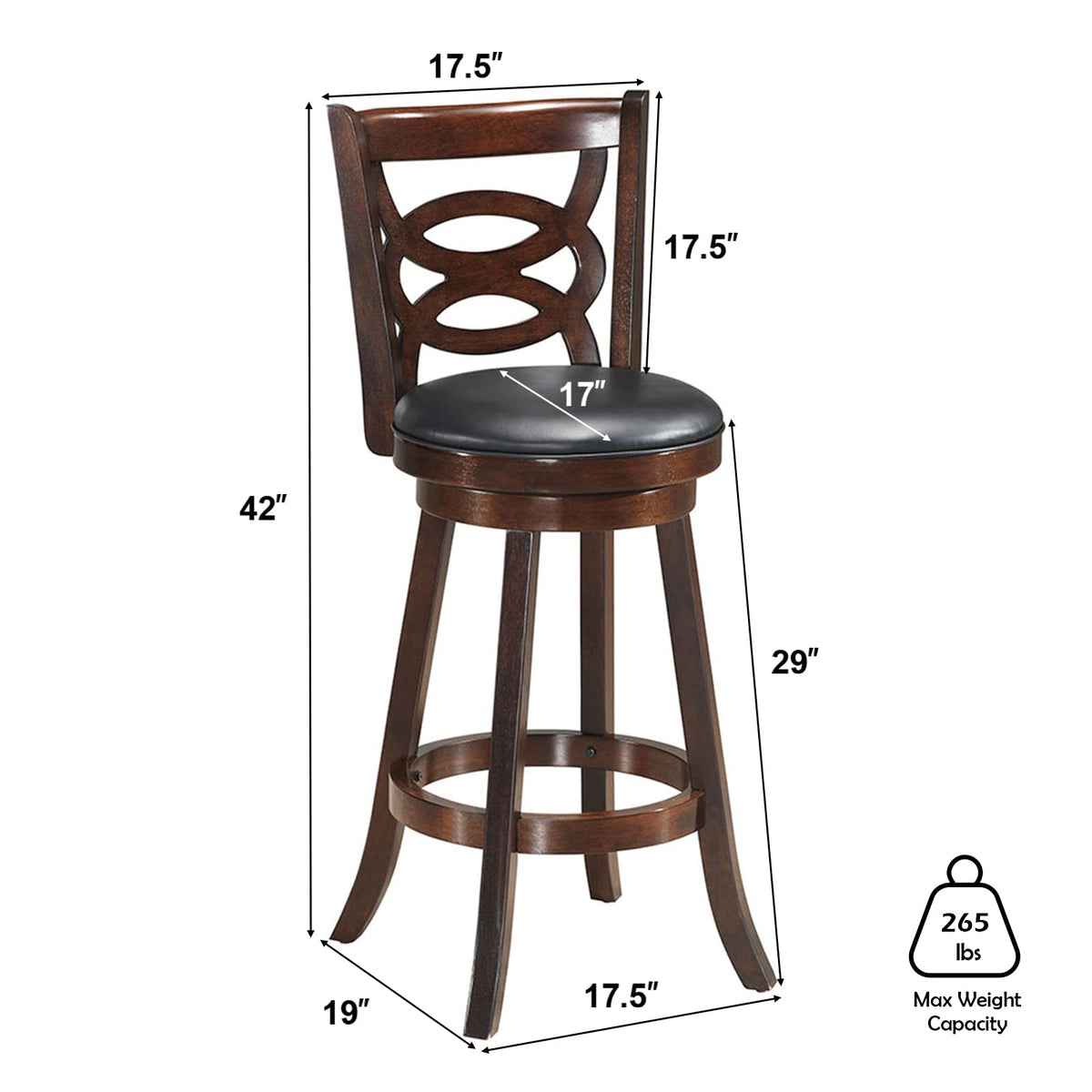 Goflame Bar Stools, Counter Height Dining Chair, Fabric Upholstered 360 Degree Swivel