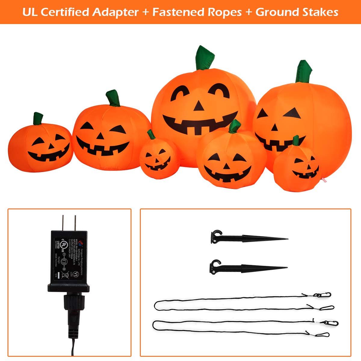7.5 Ft Halloween Inflatable Pumpkin Patch, Inflatable Blow Up Flashing Lights 7 Pumpkins
