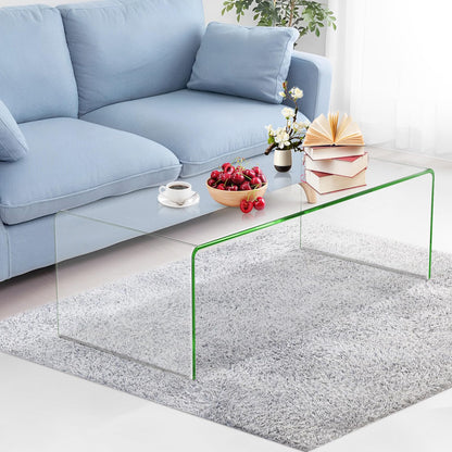 Goflame 42 x 19.7 Inch Clear Tempered Glass Coffee Table with Rounded Edges