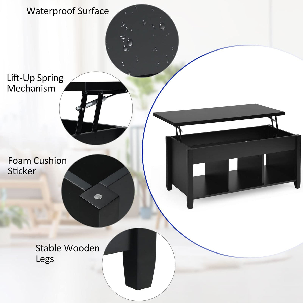 GOFLAME Lift Top Coffee Table for Living Room