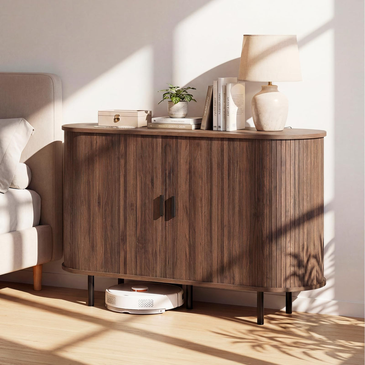 Goflame 47'' Fluted Sideboard Buffet Cabinet with Tambour Sliding Doors