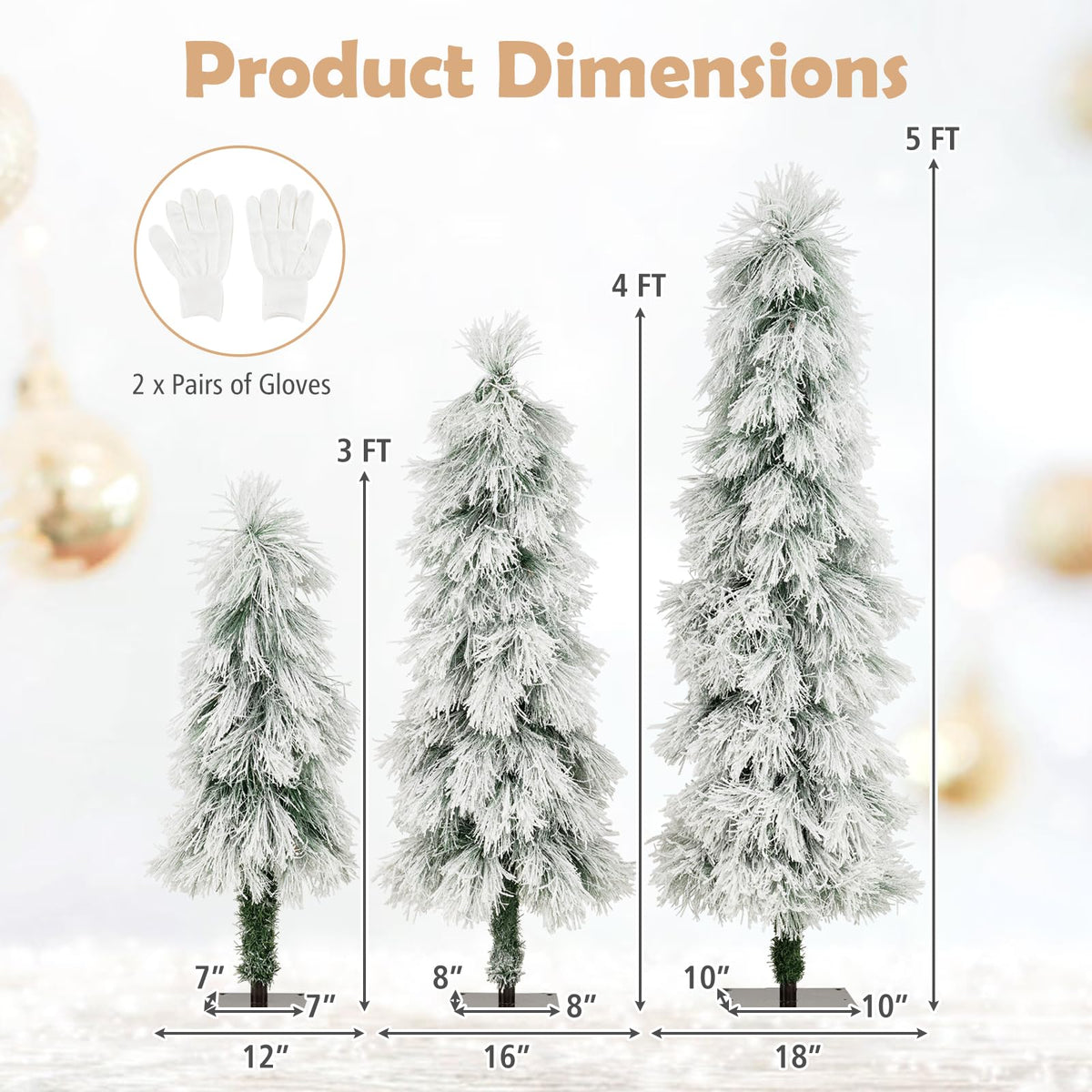 Goflame 3' 4' 5' Pre-Lit Snow Flocked Christmas Tree Set of 3 | Holiday Seasonal Decor