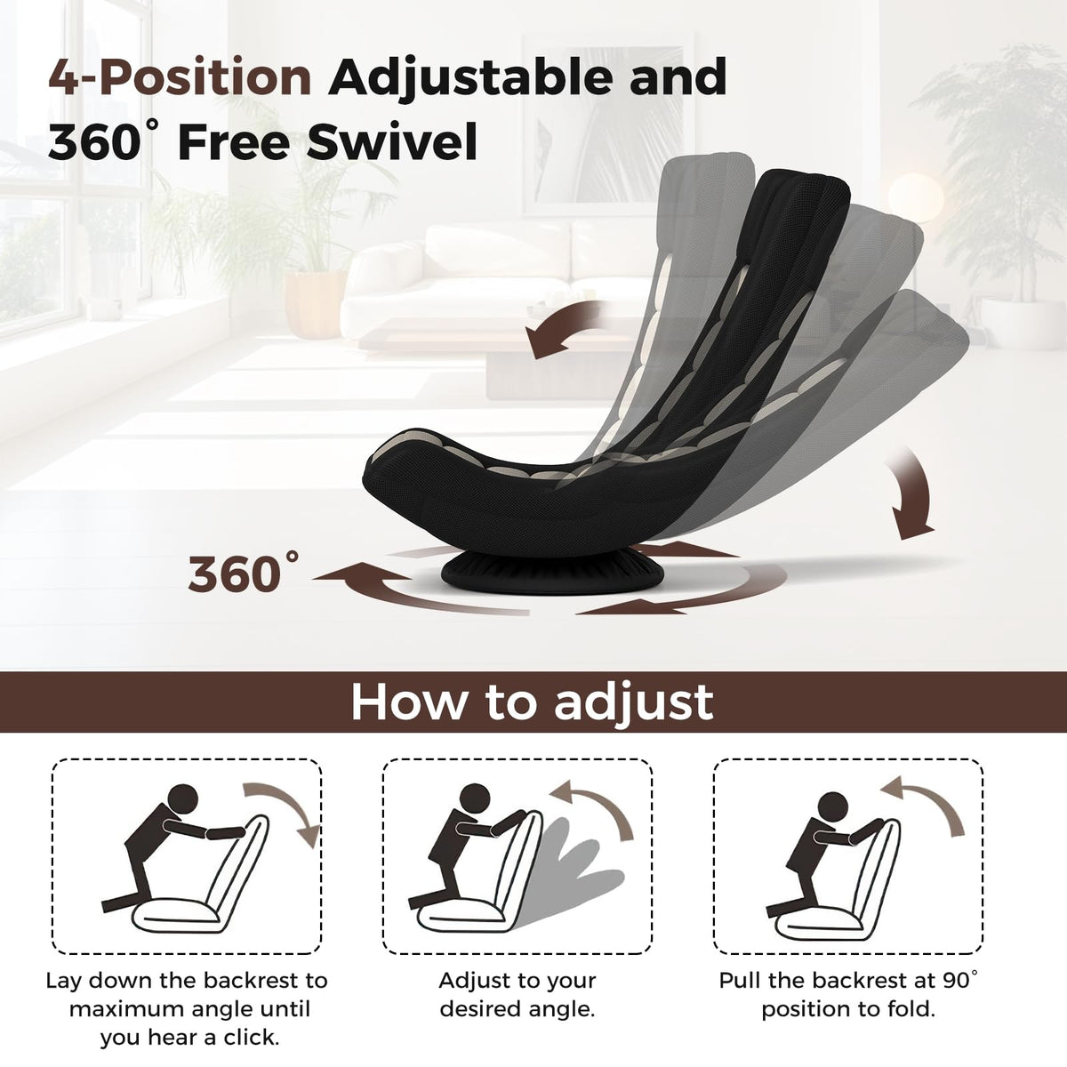 Goflame Floor Chair with Back Support, 4-Position Adjustable Back, Lazy Sofa Chair, Meditation Chair