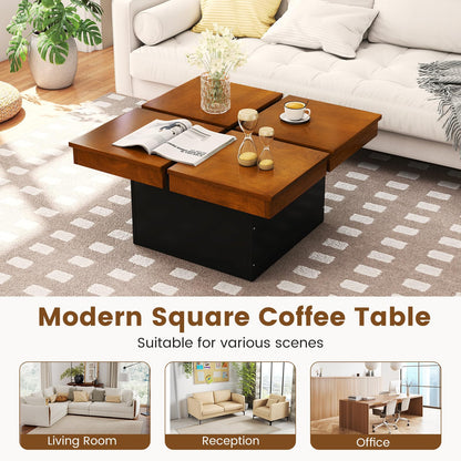 Goflame Square Coffee Table | 31.5 Inch Mid Century Modern Center Table with Solid Wood Veneered Split Top