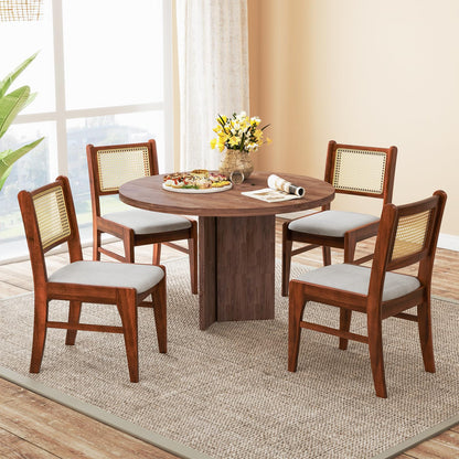 Goflame Rattan Dining Chairs Set of 2/4, Wooden Kitchen Chairs w/Cane Back, Rubber Wood Frame